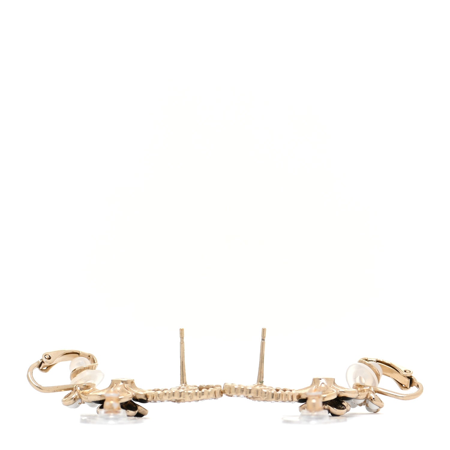 Chanel Crystal Enamel Flower CC Earrings Gold White Black 3 of 6