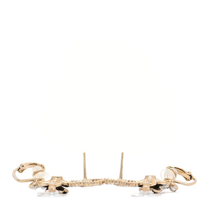 Chanel Crystal Enamel Flower CC Earrings Gold White Black 3 of 6