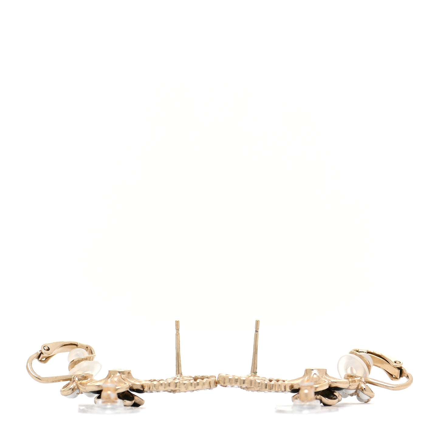 Crystal Enamel Flower CC Earrings Gold White Black