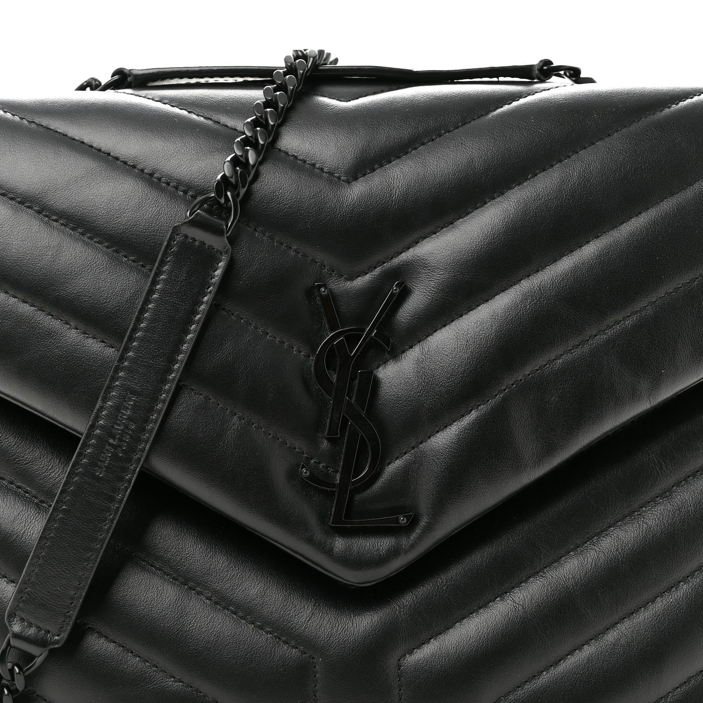 Calfskin Y Quilted Monogram Monochrome Medium Loulou Chain Satchel Black