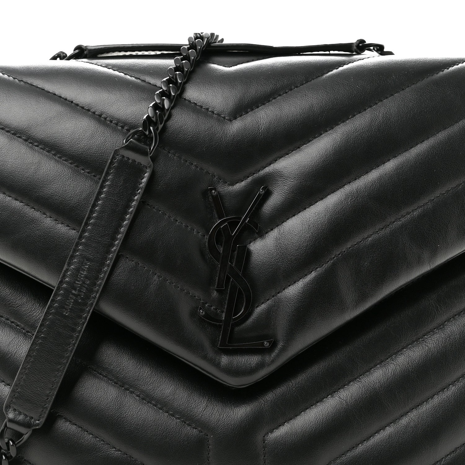 Saint Laurent Calfskin Y Quilted Monogram Monochrome Medium Loulou Chain Satchel Black 8 of 11