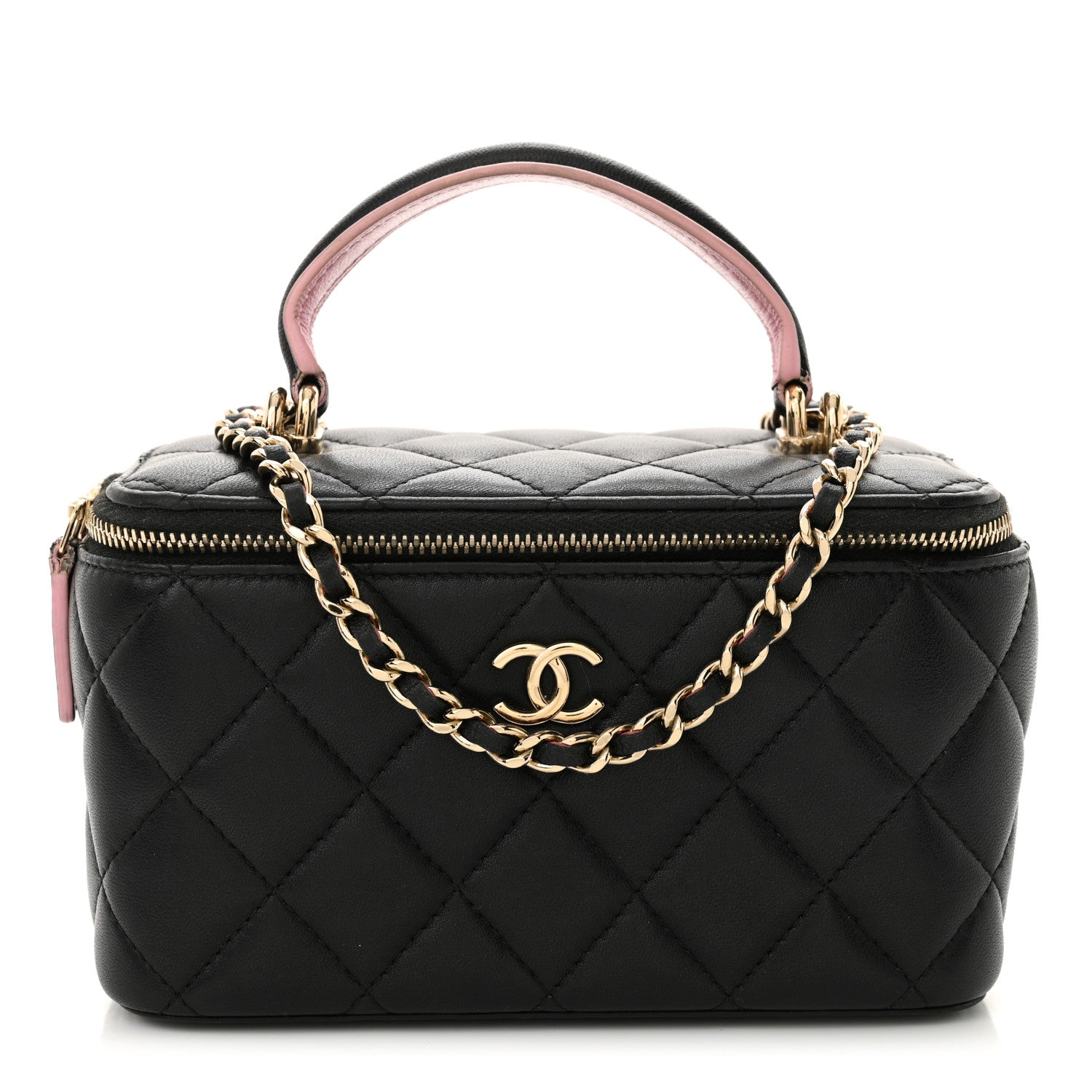 Chanel Lambskin Quilted Small Top Handle Vanity Case With Chain Black Lilac 1 of 15