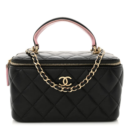 Chanel Lambskin Quilted Small Top Handle Vanity Case With Chain Black Lilac 1 of 15