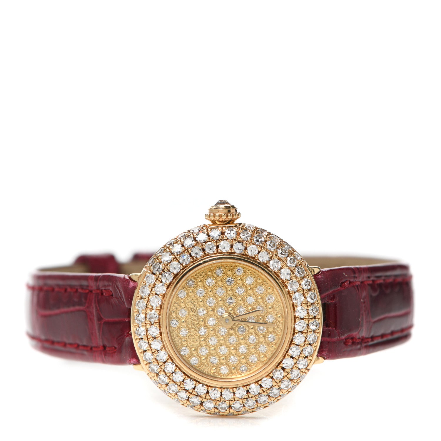 Cartier 18K Yellow Gold Alligator Diamond Pave 24mm Quartz Watch Burgundy 2 of 4