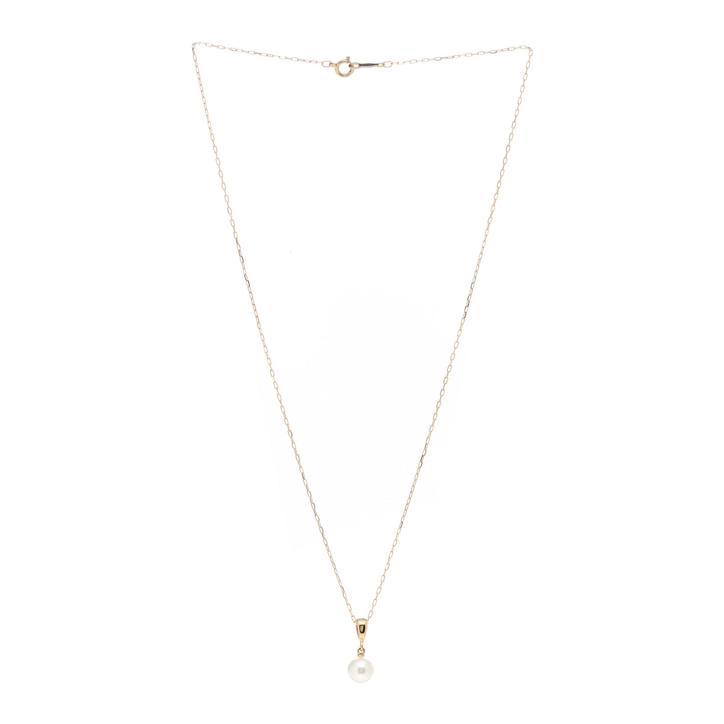18K Yellow Gold Akoya Pearl 6.5mm Drop Pendant Necklace