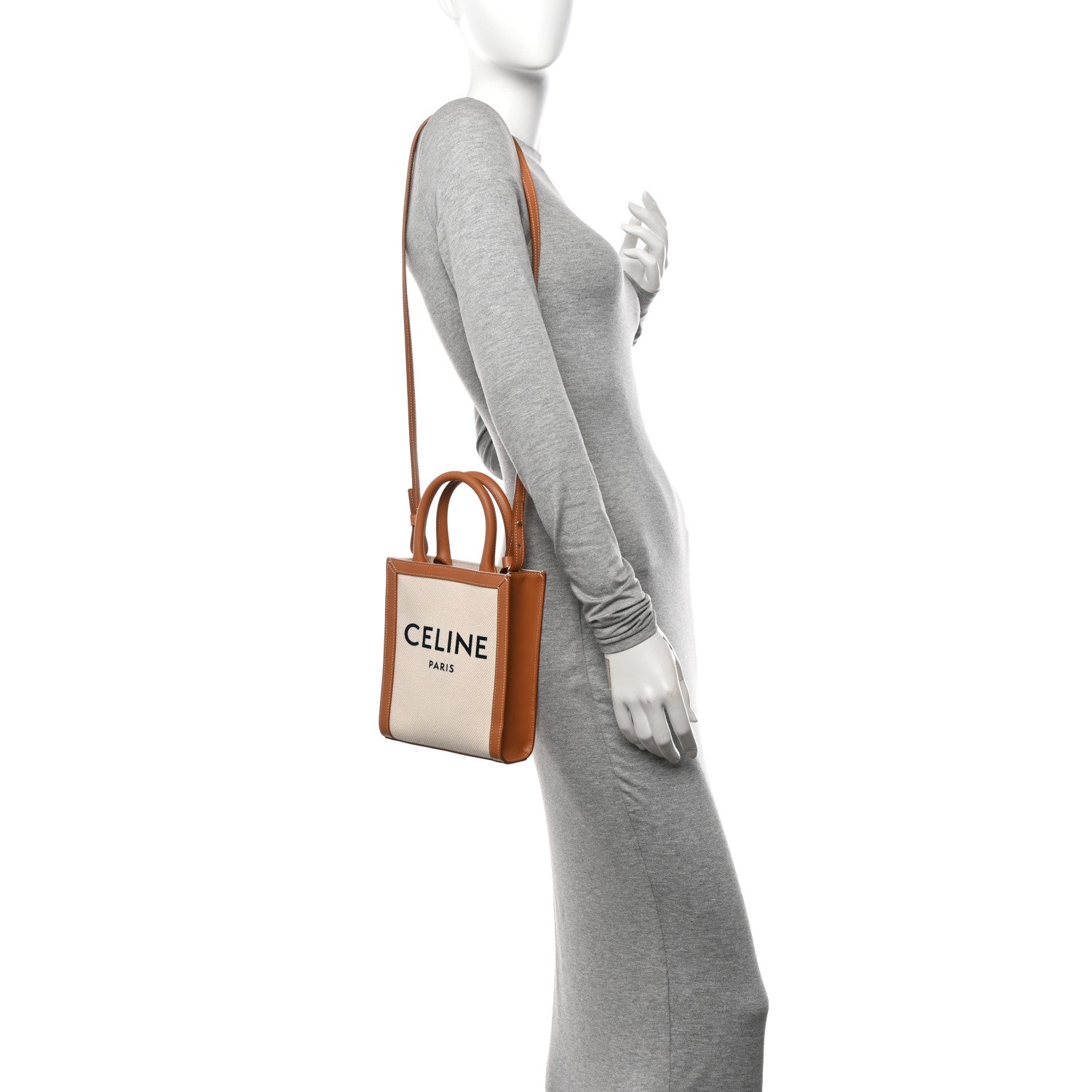 Celine Canvas Calfskin Mini Vertical Cabas Natural Tan 2 of 9