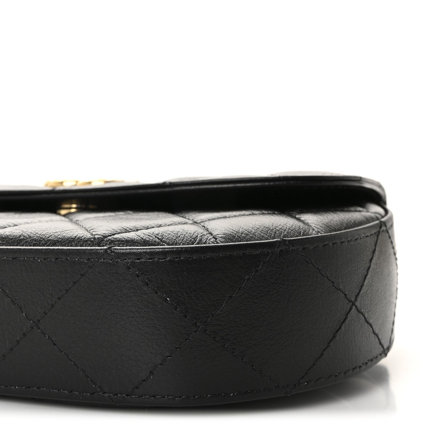 Shiny Aged Calfskin Quilted Flap Phone Holder With Chain Black