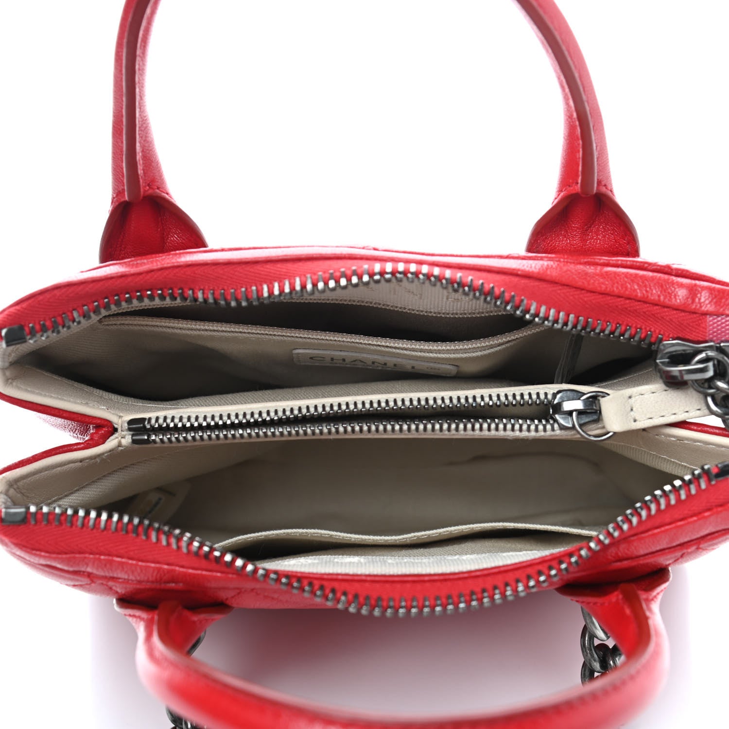 Chanel Shiny Sheepskin Quilted Small Shopping Tote Red 4 of 4