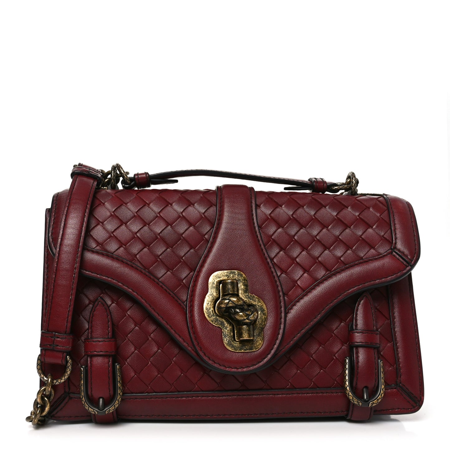 French Calfskin Intrecciato City Knot Bag Burgundy