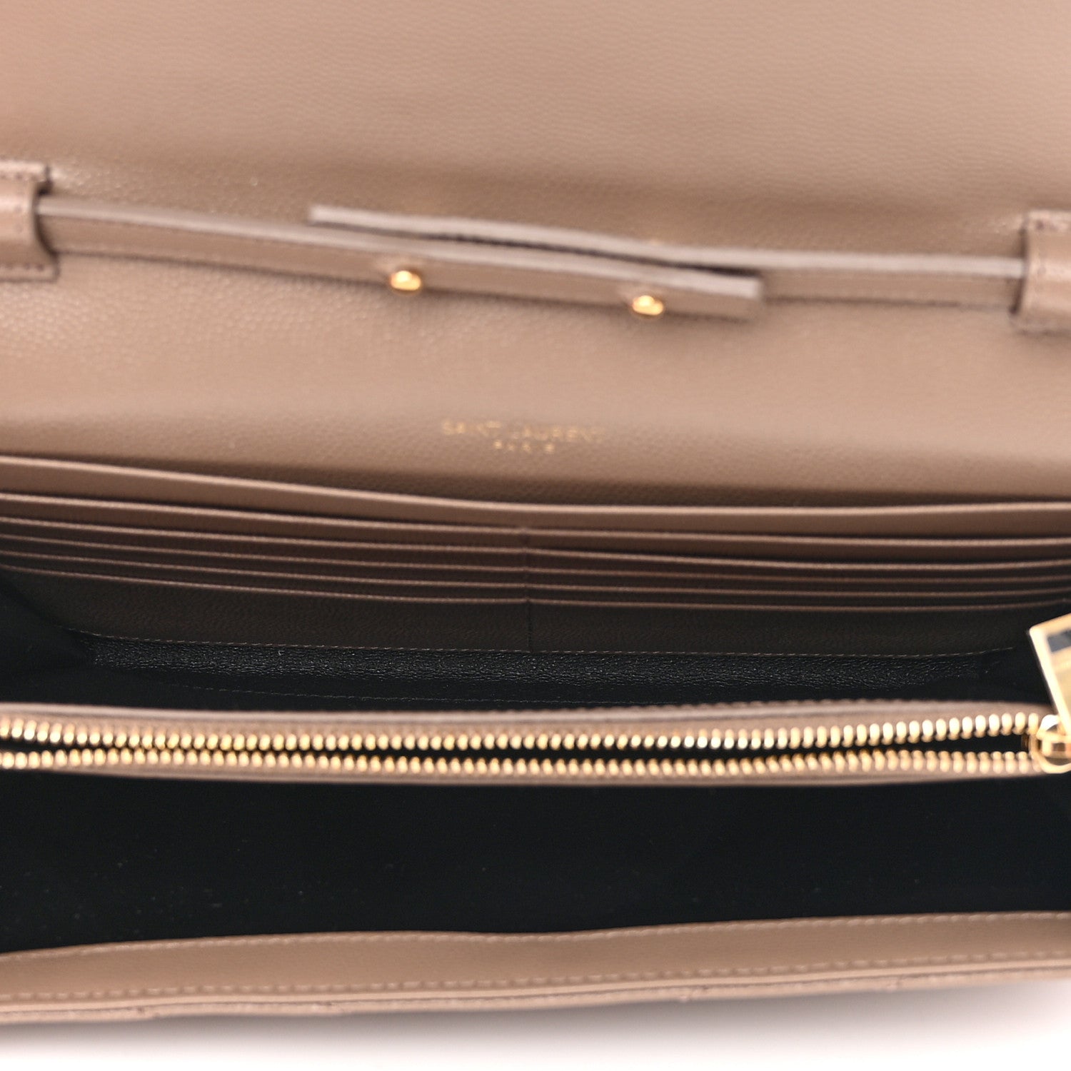 Saint Laurent Grain De Poudre Matelasse Chevron Monogram Chain Wallet Taupe 6 of 14