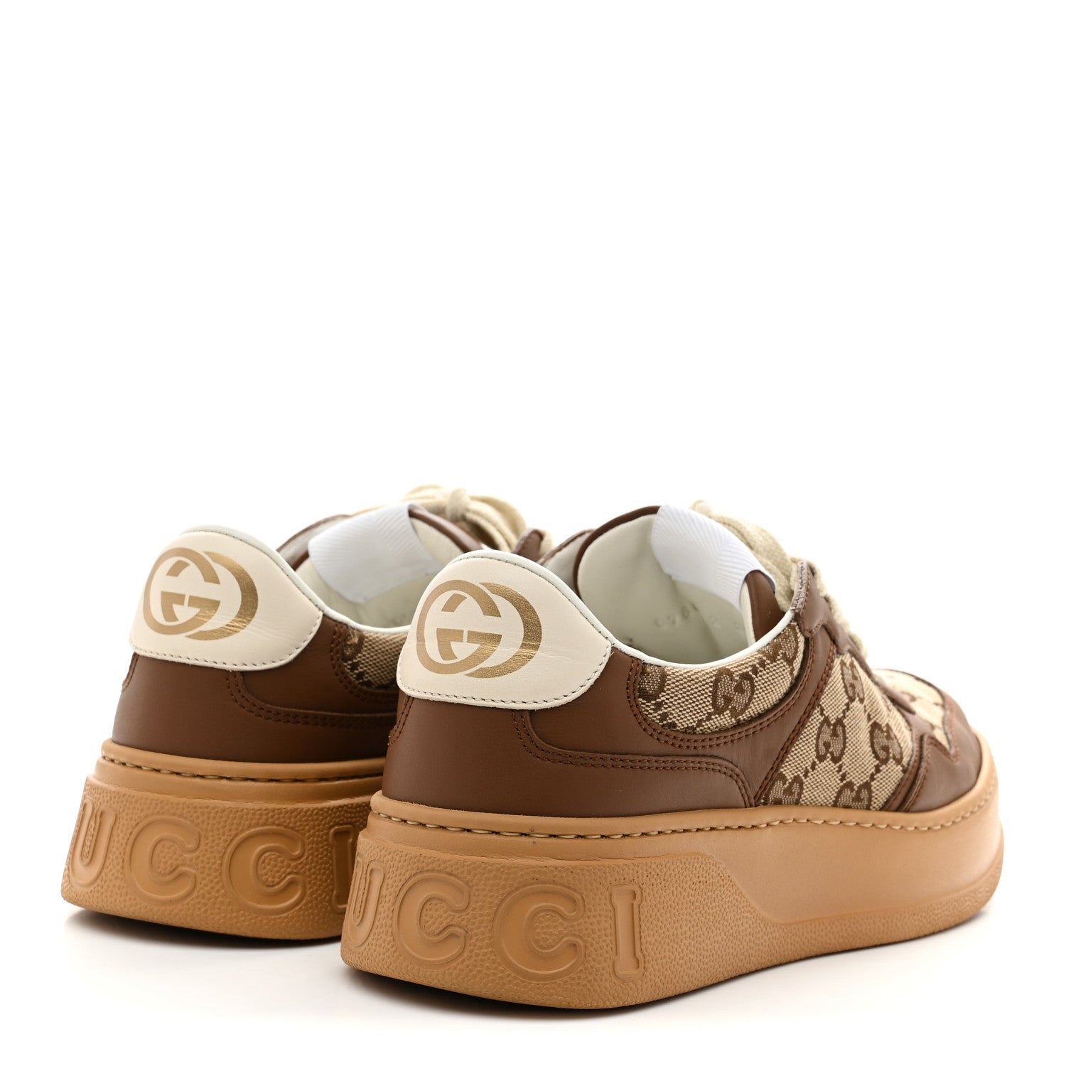 Gucci Calfskin GG Monogram Womens Platform 55mm Sneakers 37.5 Hezelnut Beige Ebony Mystic White 5 of 10