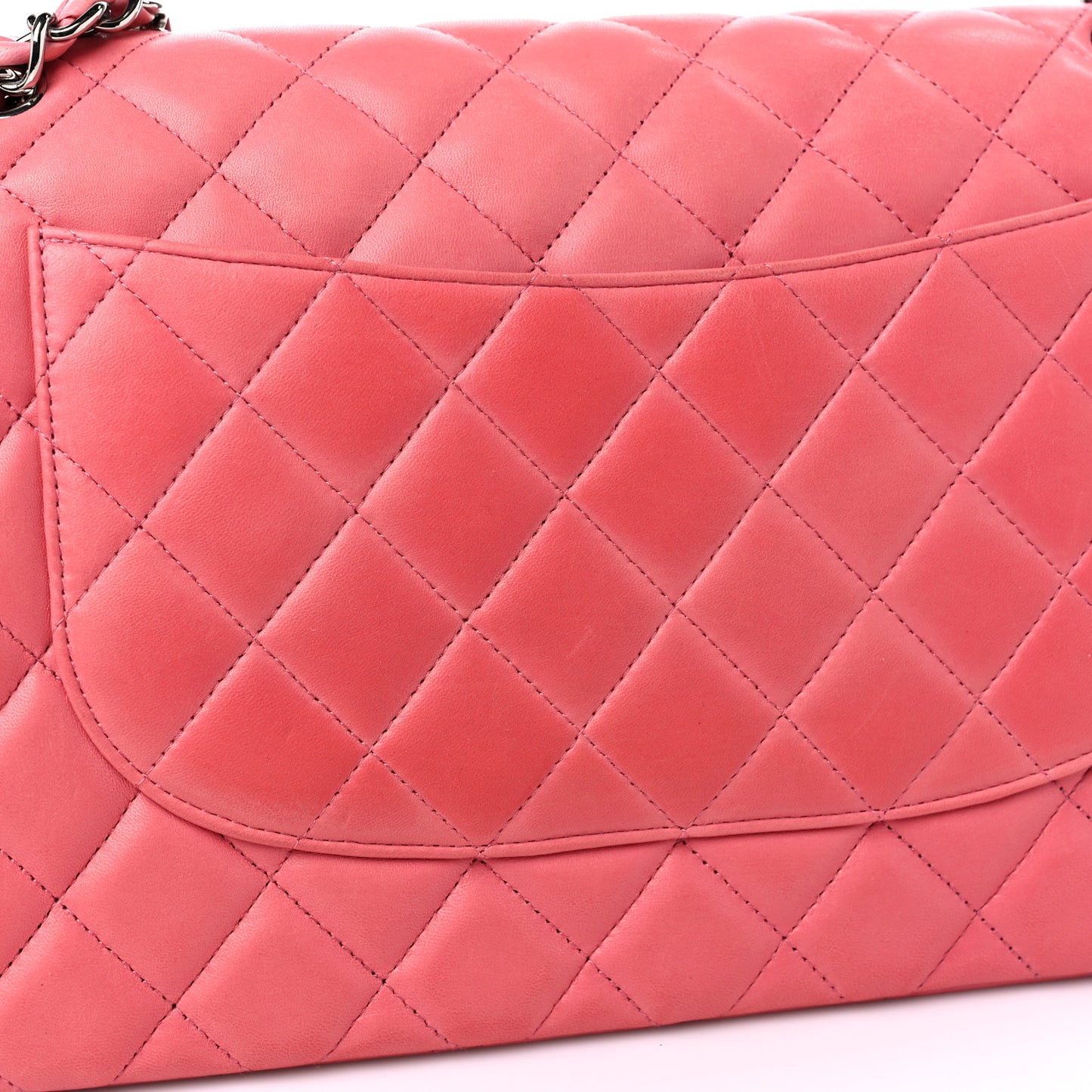 Lambskin Quilted Jumbo Double Flap Pink