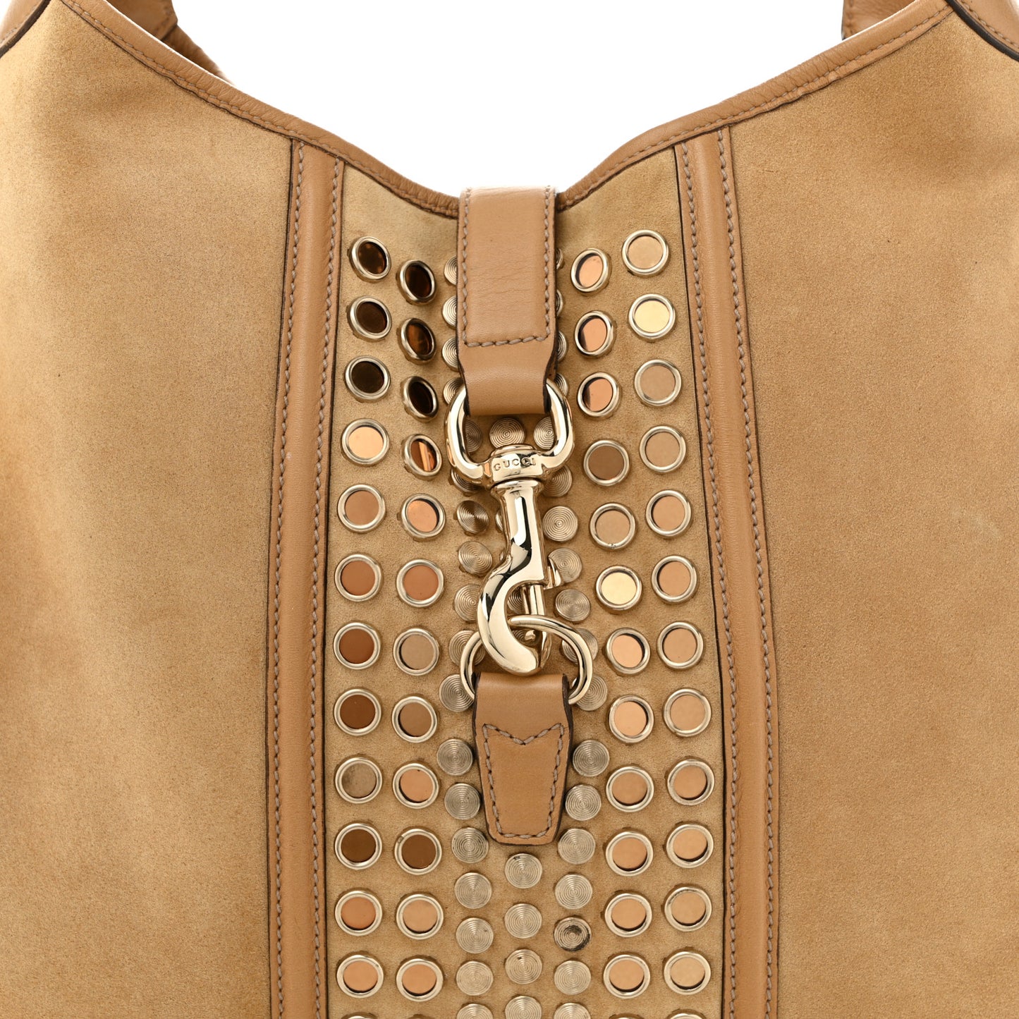 Suede Studded Large Jackie Shoulder Bag Light Brown