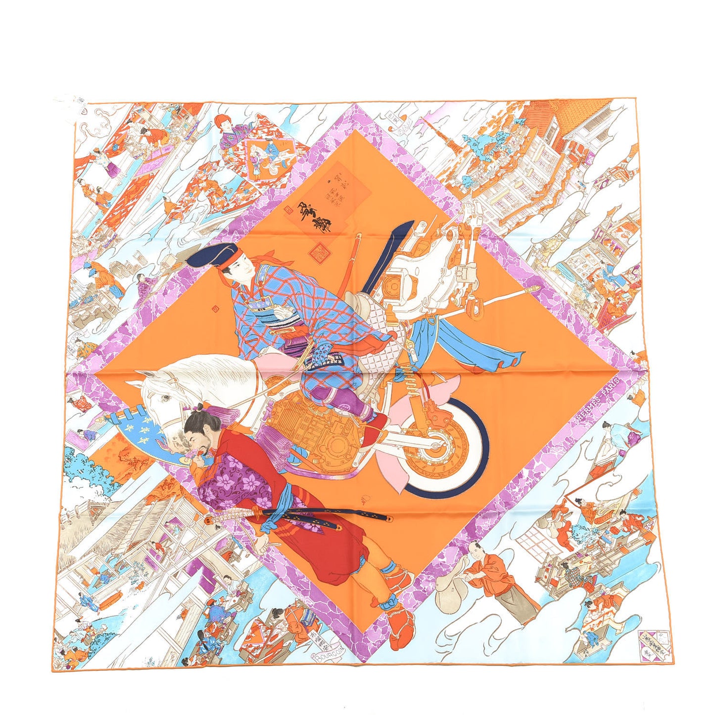 Silk Les Artisans D'Scarf 90 Orange Ciel Fuchsia