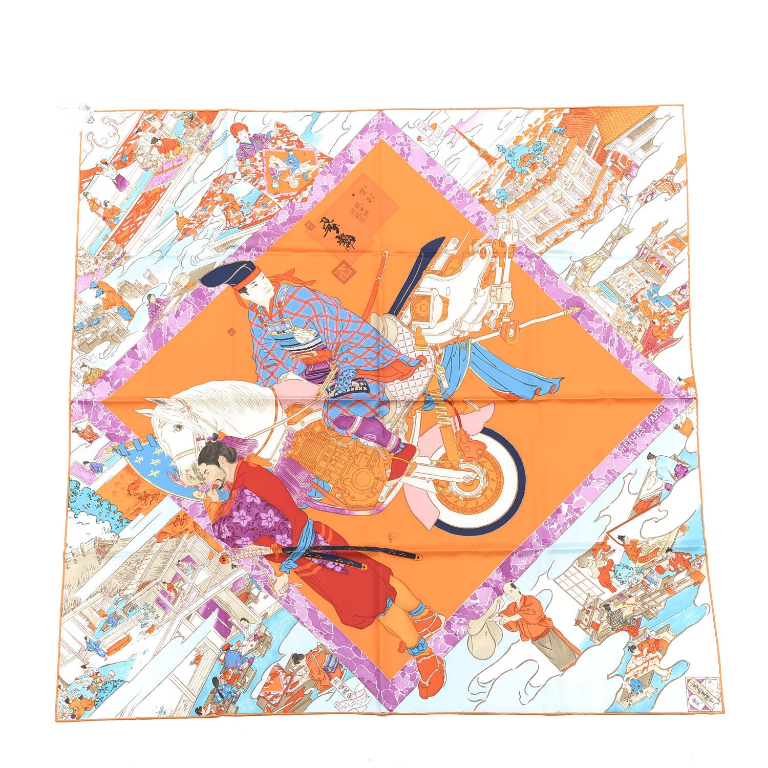 Hermes Silk Les Artisans D'Scarf 90 Orange Ciel Fuchsia 1 of 9