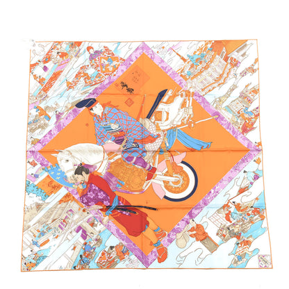 Hermes Silk Les Artisans D'Scarf 90 Orange Ciel Fuchsia 1 of 9