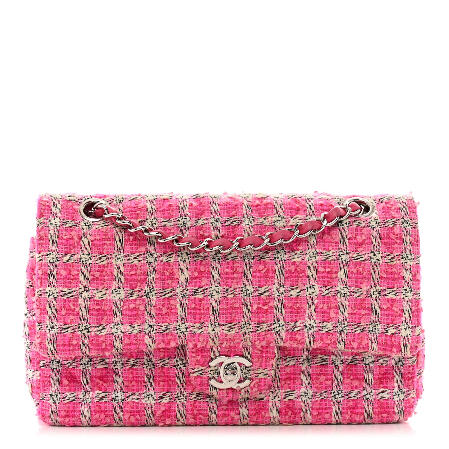 Chanel Tweed Quilted Medium Double Flap Hot Pink 1 of 13