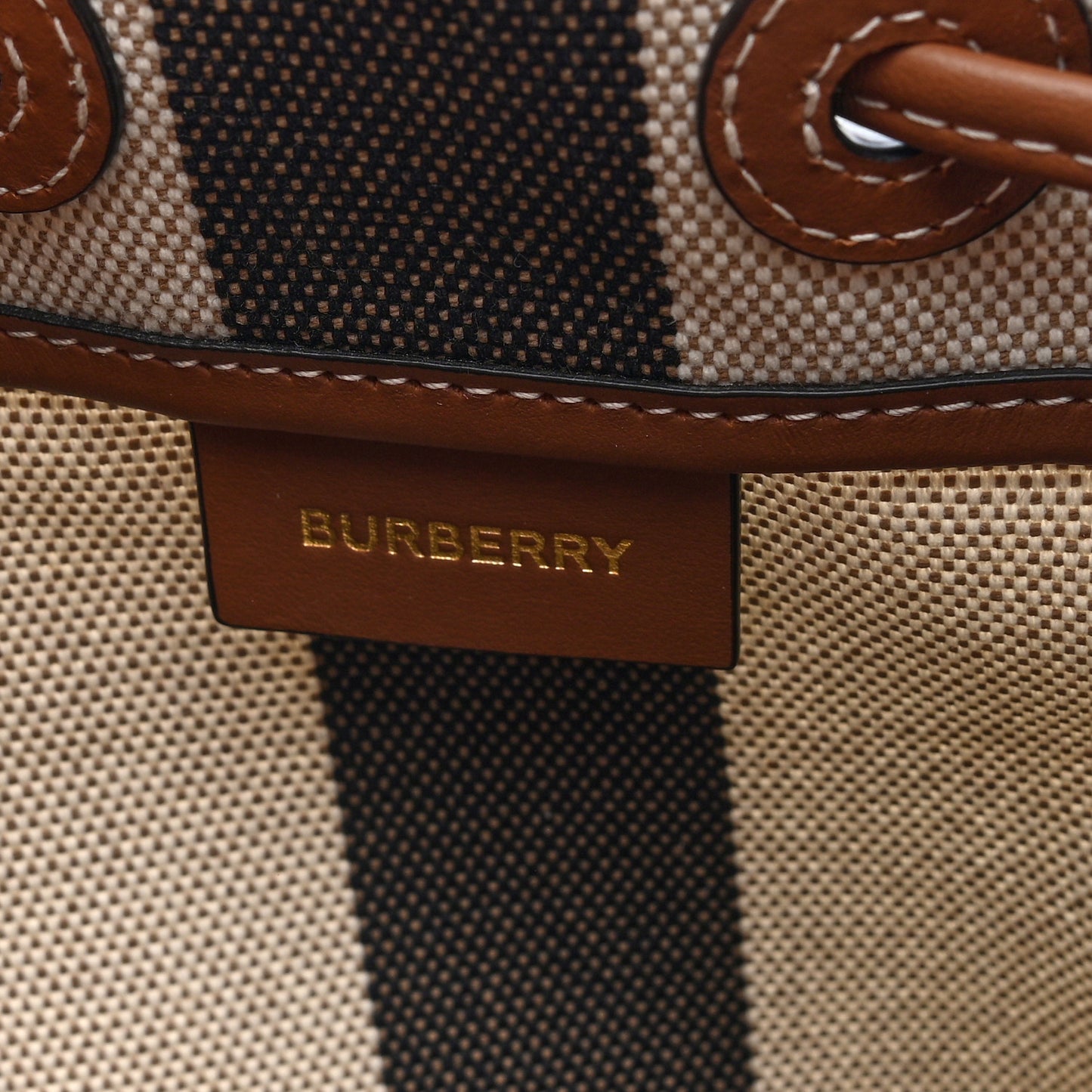 Giant Check Canvas Small Bucket Bag Taupe Brown