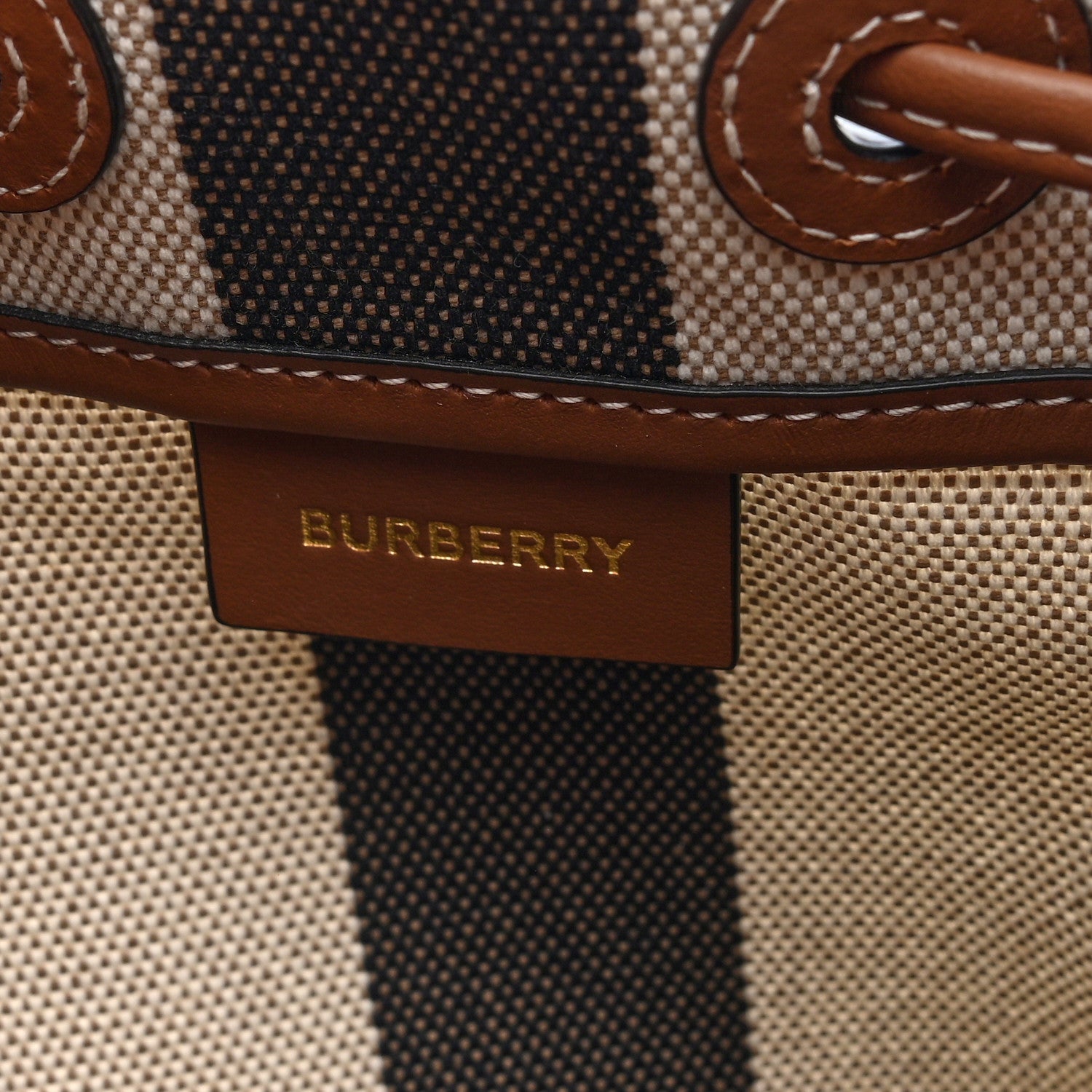 Burberry Giant Check Canvas Small Bucket Bag Taupe Brown 6 of 9