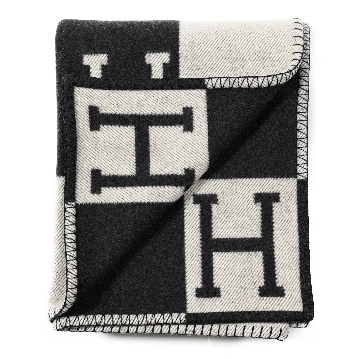 Hermes Wool Cashmere Avalon Blanket Ecru Gris Fonce 2 of 3