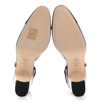 Chanel Goatskin Grosgrain Cap Toe CC Slingback Sandals 36.5 Black 5 of 9