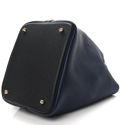Hermes Taurillon Clemence Casaque Picotin Lock 22 MM Bleu Nuit Black Blue Frida 8 of 11