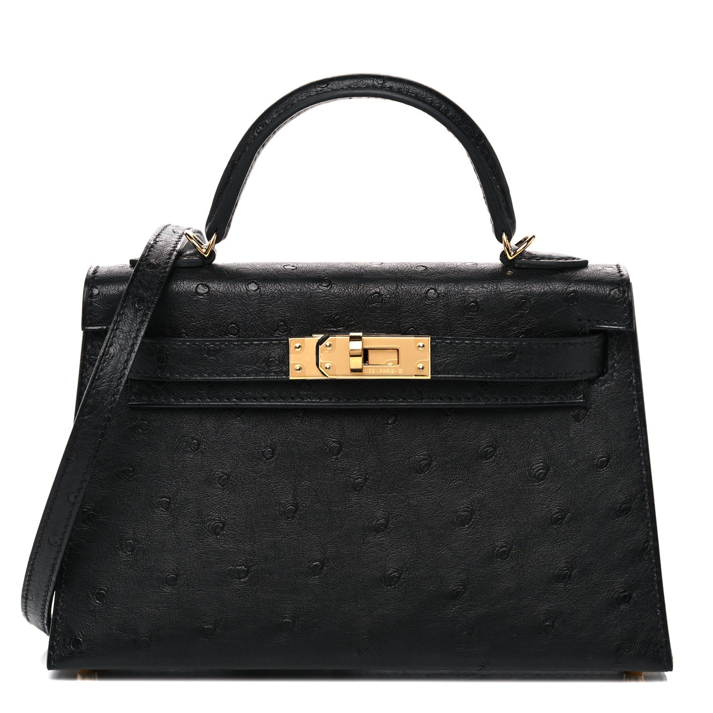 Ostrich Kelly Sellier Mini 20 Black