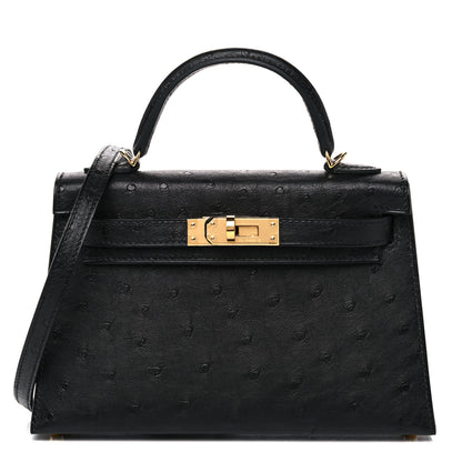 Hermes Ostrich Kelly Sellier Mini 20 Black 1 of 13