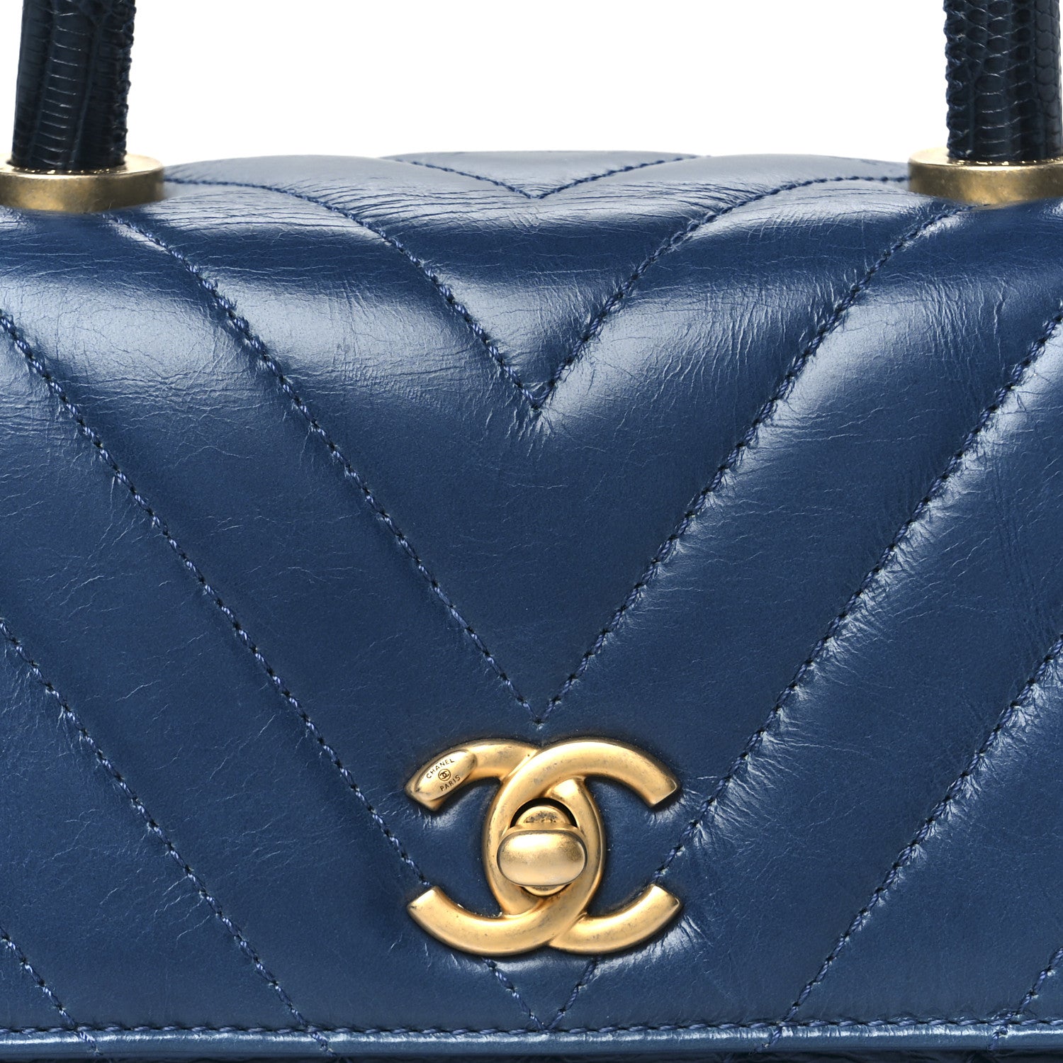 Chanel Calfskin Lizard Chevron Quilted Mini Coco Handle Flap Blue 9 of 12