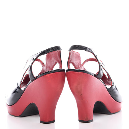 Chanel Patent Wedge Sandals 37 Black Red 5 of 19
