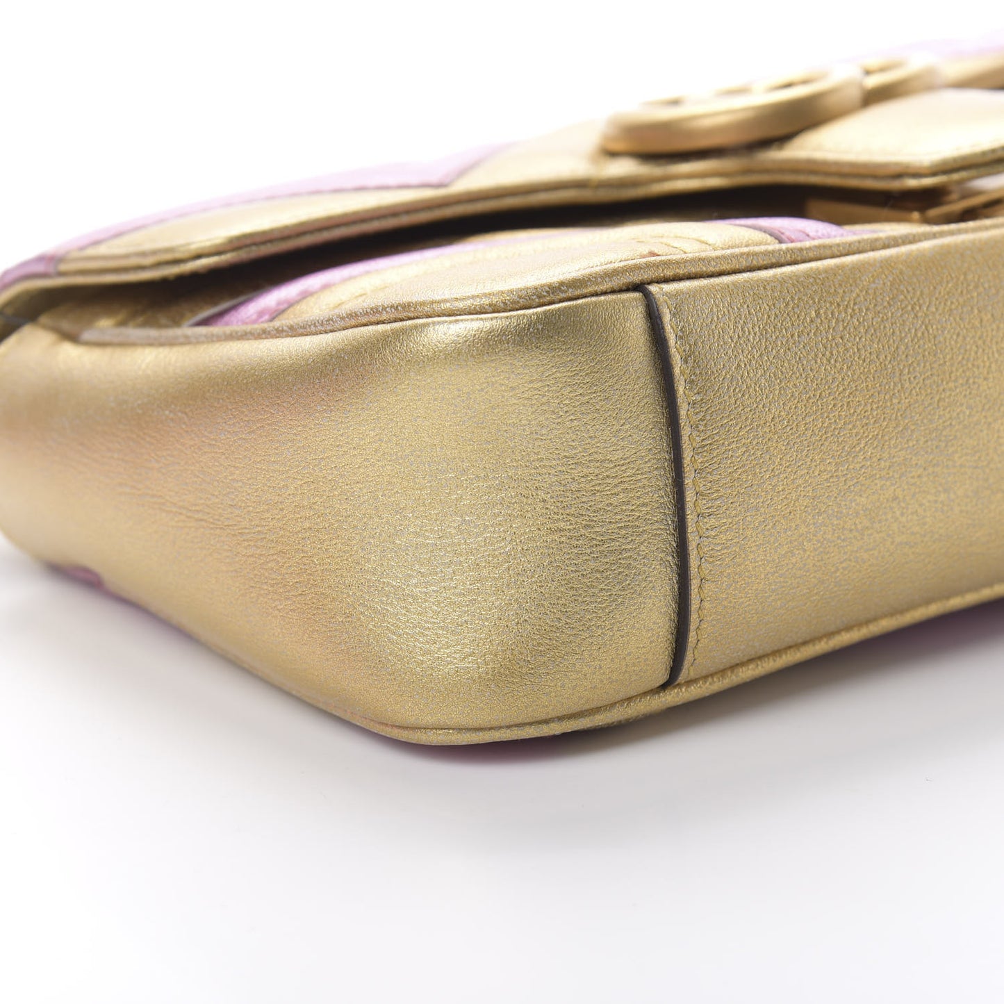 Metallic Calfskin Matelasse Mini GG Marmont Shoulder Bag Gold Pink