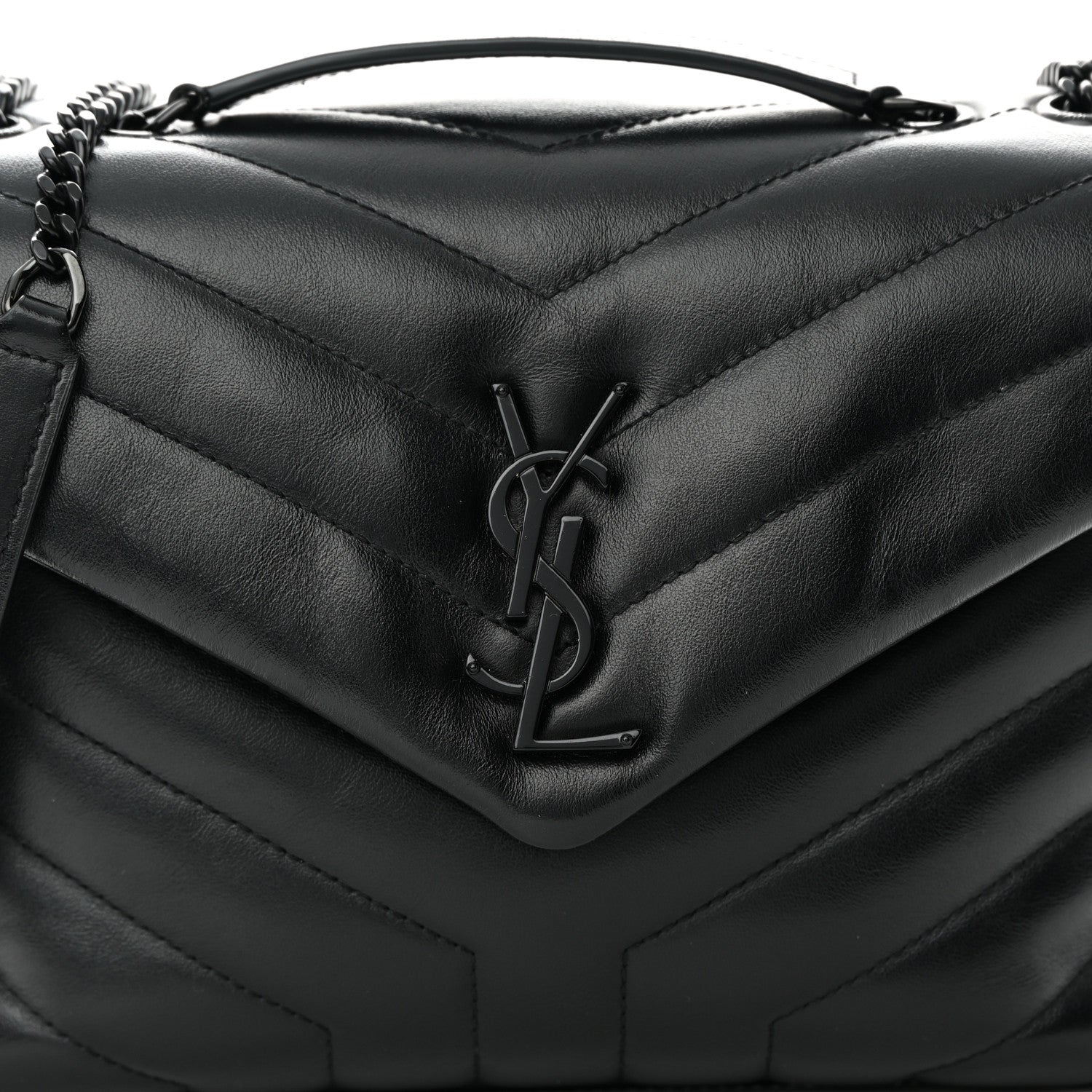 Saint Laurent Calfskin Y Quilted Monogram Monochrome Small Loulou Chain Satchel Black 8 of 15