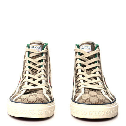 Gucci GG Monogram Web Womens 1977 Tennis High Top Sneakers 40.5 Beige Ebony Mystic White 2 of 10