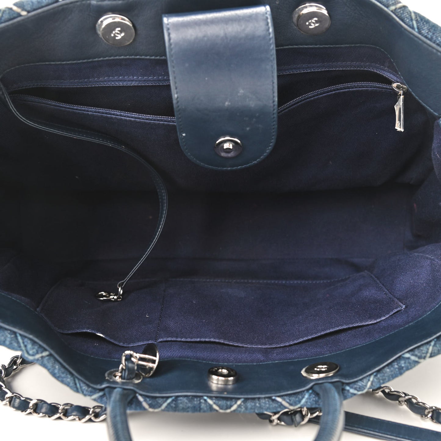 Denim Quilted Medium Coco Handle Shopping Tote Blue