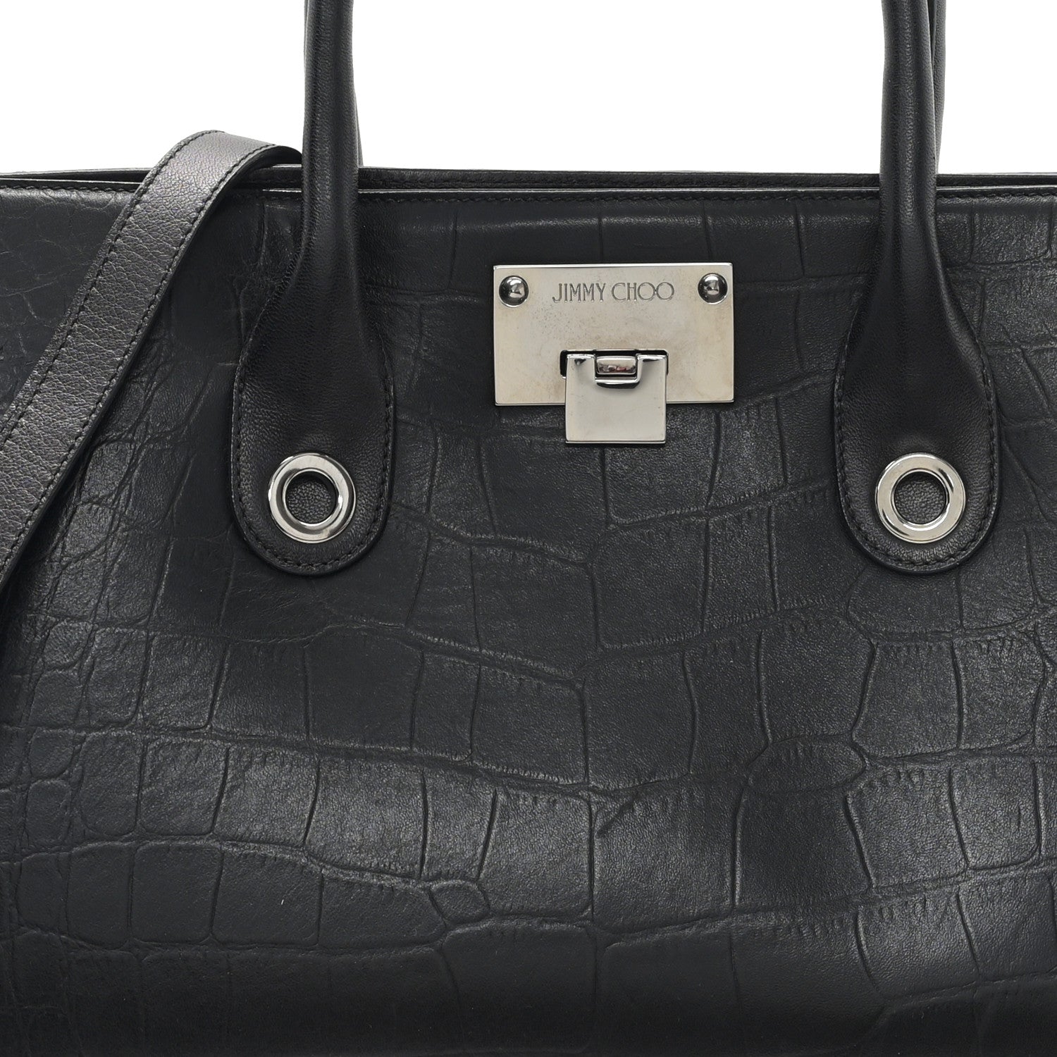 Jimmy Choo Crocodile Embossed Calfskin Riley Tote Black 1730009