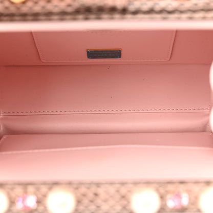 Dolce & Gabbana PVC Snakeskin Effect Pearl Crystal Tropical Rose Lily Box Bag Pink 5 of 13