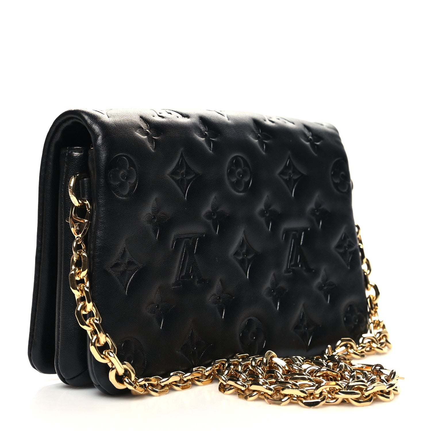 Louis Vuitton Lambskin Embossed Monogram Pochette Coussin Black 3 of 9