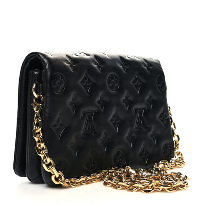 Louis Vuitton Lambskin Embossed Monogram Pochette Coussin Black 3 of 9