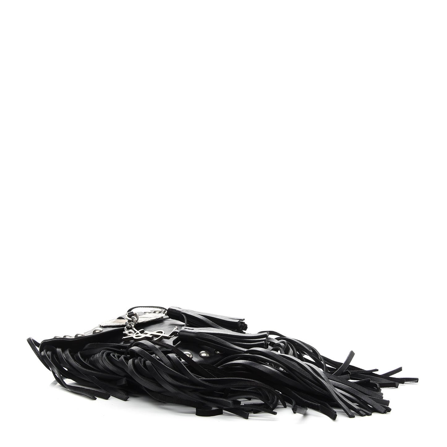 Calfskin Fringe Small Studded Anita Crossbody Bag Black