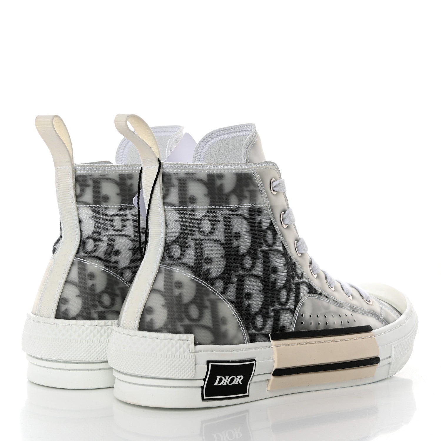 Christian Dior Technical Canvas Oblique Mens B23 High Top Sneakers 39 White Black 4 of 8