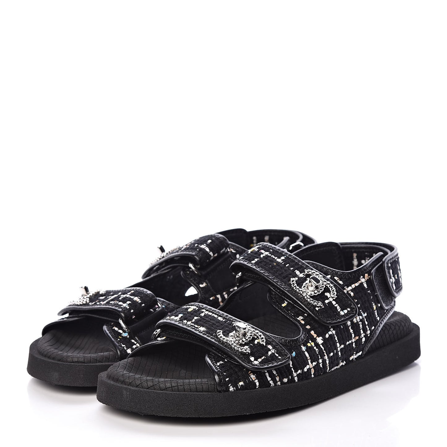 Tweed Lambskin Sandals 37 Black Multicolor