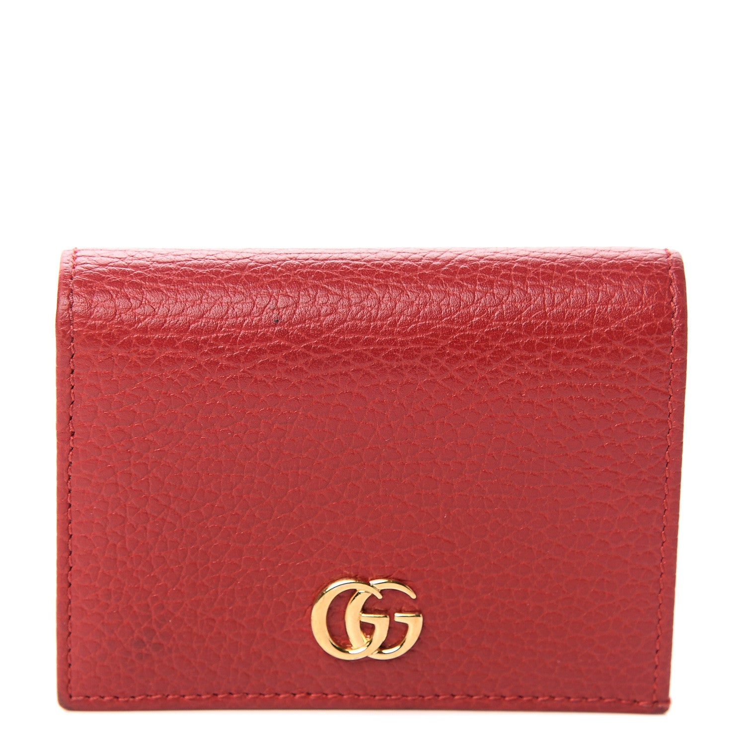 Gucci Pebbled Calfskin GG Marmont Card Case Hibiscus Red 1 of 5