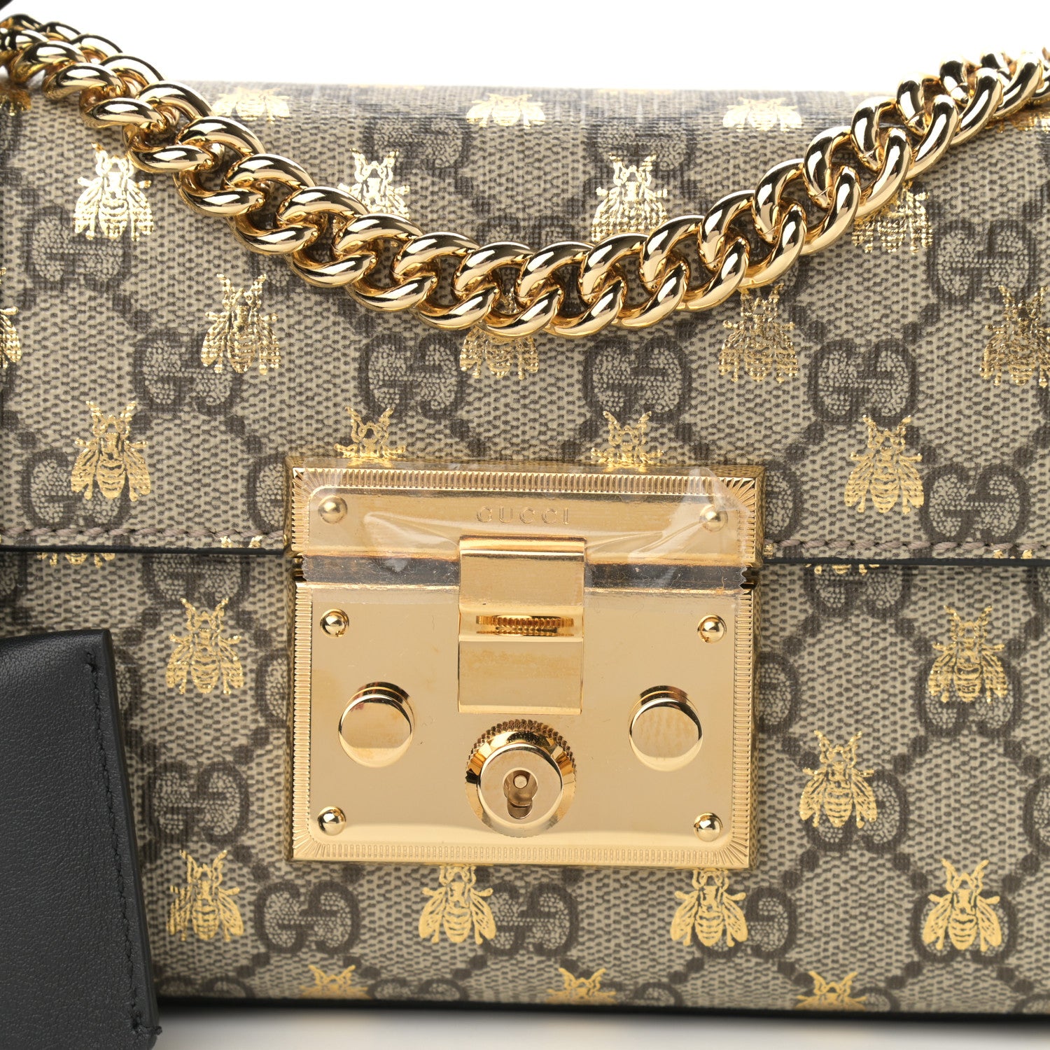 Gucci GG Supreme Monogram Bees Small Padlock Shoulder Bag Black 8 of 10