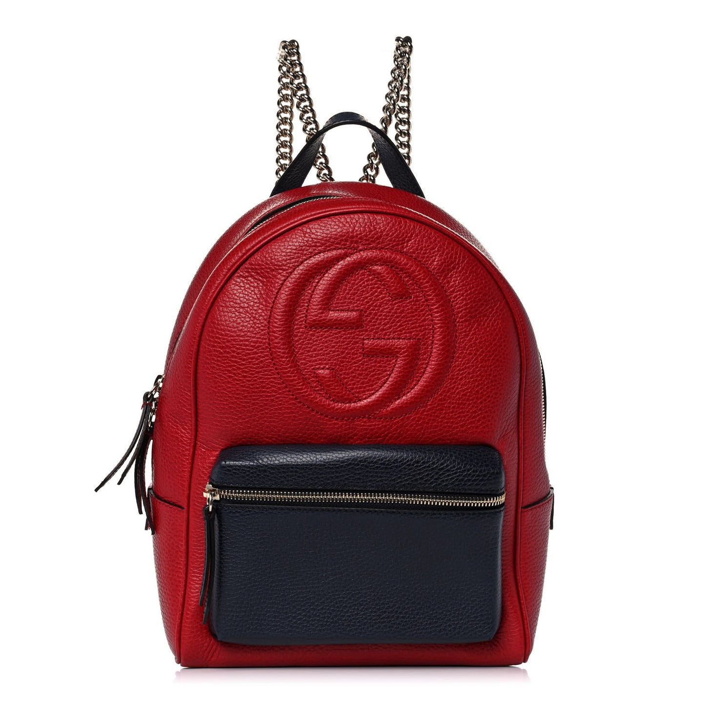 Pebbled Calfskin Bi-Color Soho Chain Backpack Red Navy