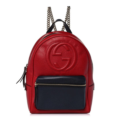 Gucci Pebbled Calfskin Bi-Color Soho Chain Backpack Red Navy 1 of 12