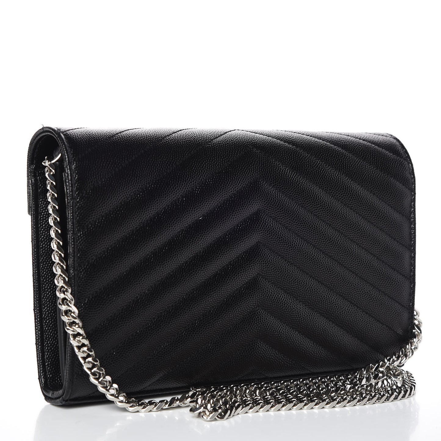 Grain De Poudre Matelasse Chevron Monogram Chain Wallet Black