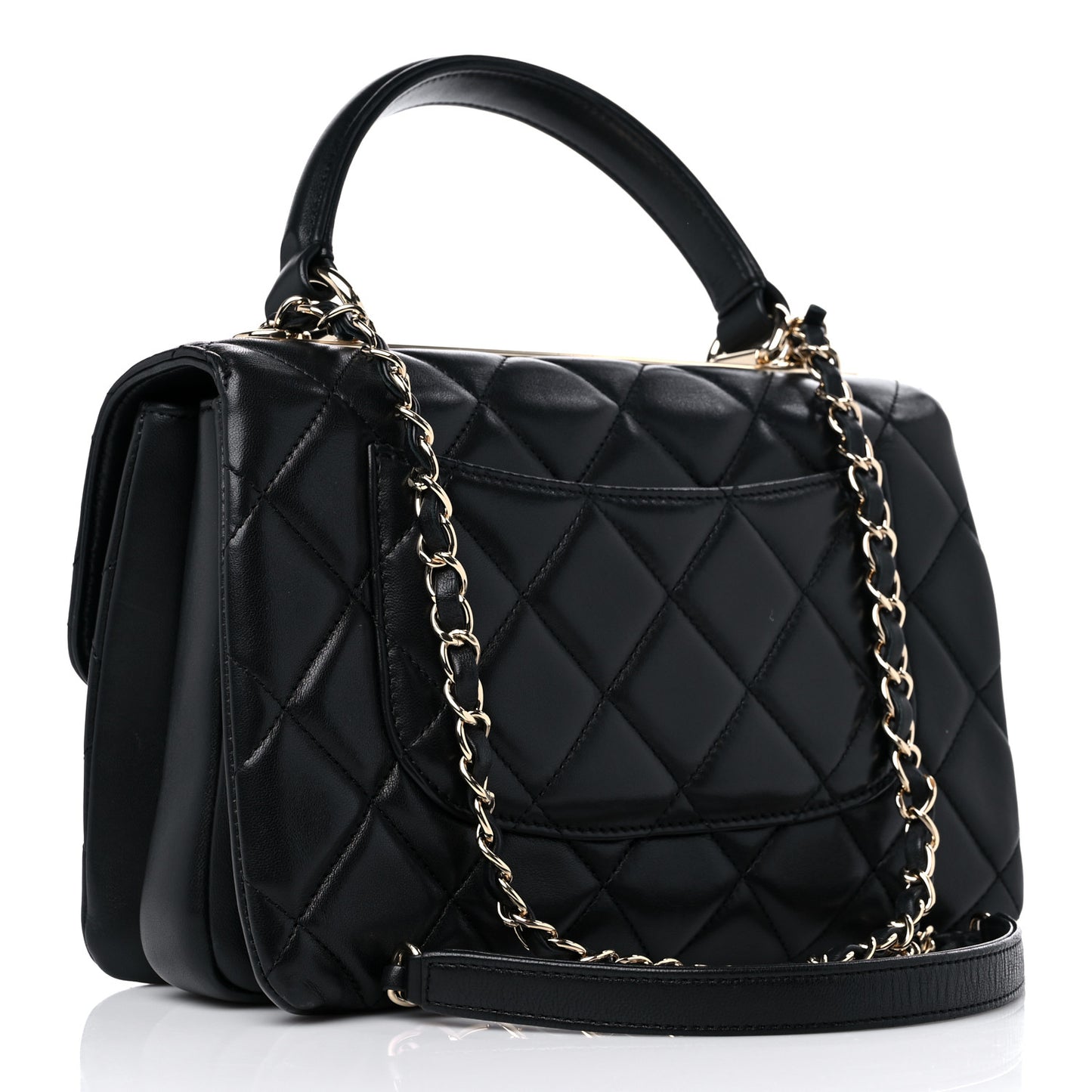 Lambskin Quilted Small Trendy CC Dual Handle Flap Bag Black
