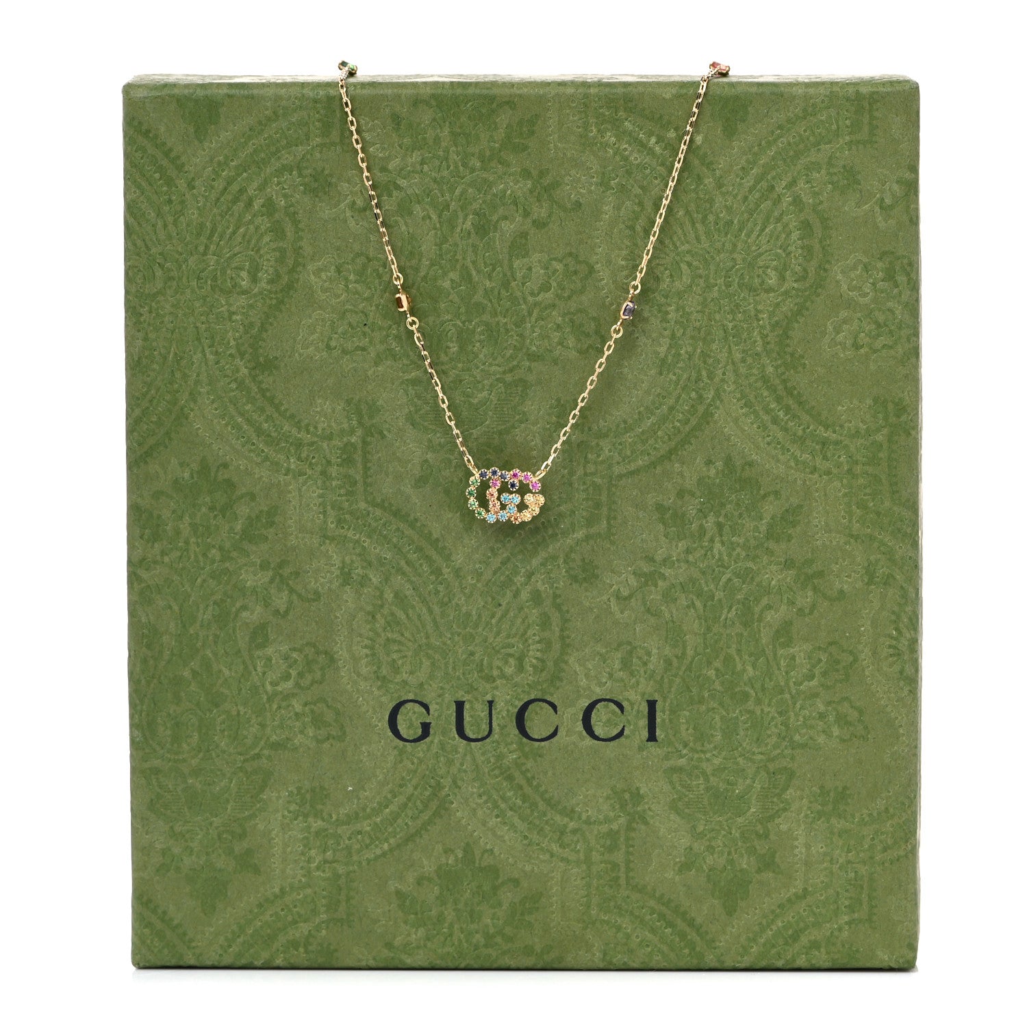 Gucci 18K Yellow Gold Citrine Tsavorite Blue Topaz Amethyst GG Running Pendant Necklace 6 of 6