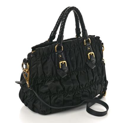 Prada Tessuto Nylon Nappa Braided Gaufre Shopping Satchel Black 3 of 12