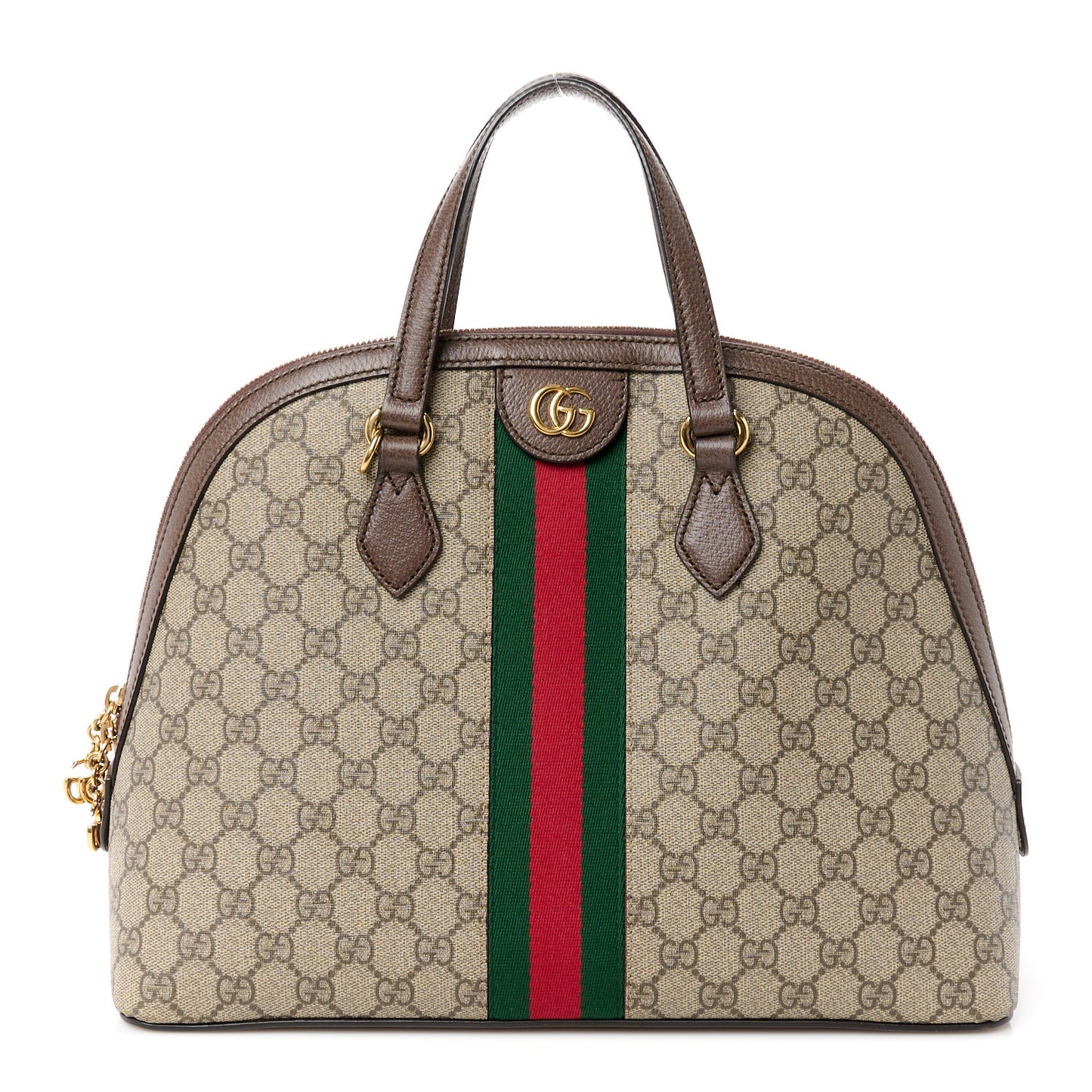 GG Supreme Monogram Web Medium Ophidia Top Handle Dome Bag Brown